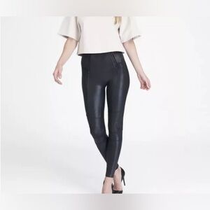 SPANX- Faux Leather Hip-Zip Leggings Black Size L EUC